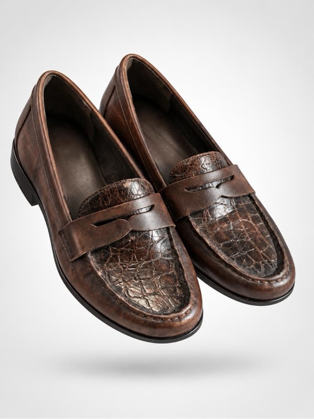 Franco Sarto Brown Croc-Texture Penny Loafers
